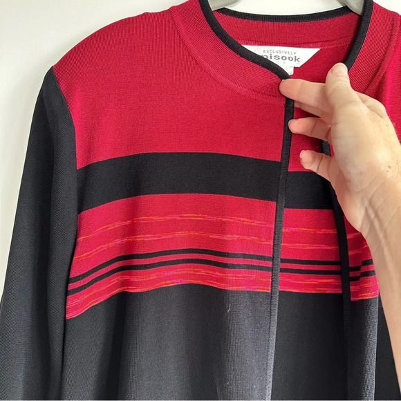 Exclusively Misook Cardigan Womens L Sweater
Open Front Black Red Slinky Knit - Picture 2 of 7